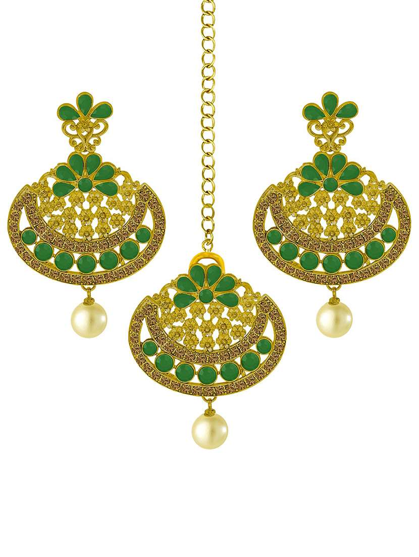gold plated earring maang tikka set