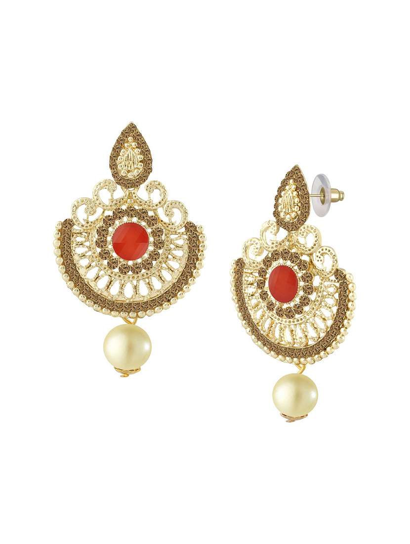 gold plated earring maang tikka set - 18566798 - Standard Image - 3