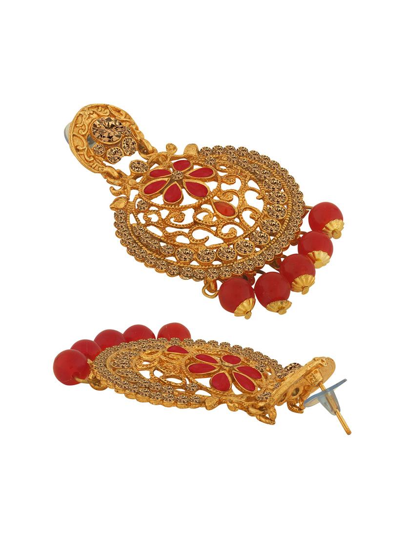 gold plated earring maang tikka set - 18566802 - Standard Image - 3