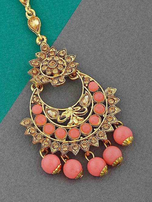 peach single maang teeka - 18566949 -  Standard Image - 0