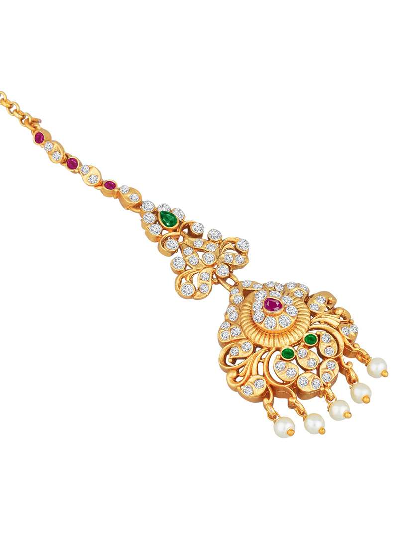 gold plated maang tikka  - 18566962 -  Standard Image - 3