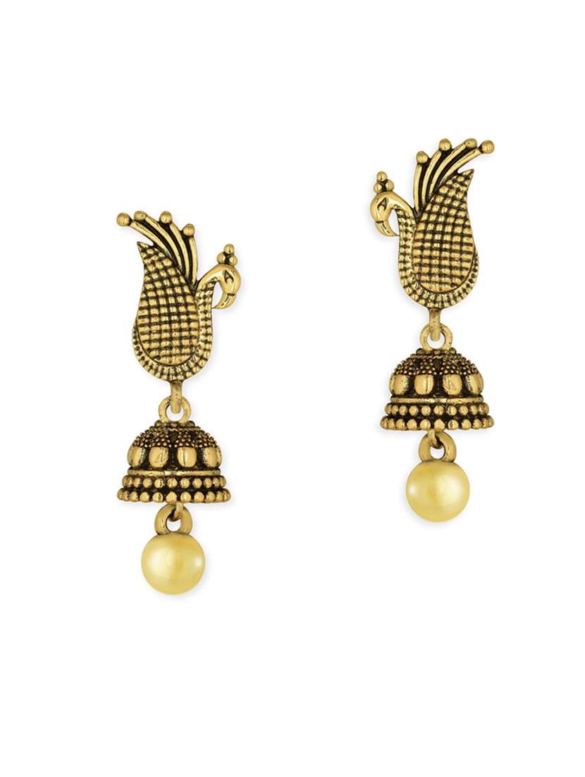 gold metal jhumka earring - 18567309 - Zoom Image - 0