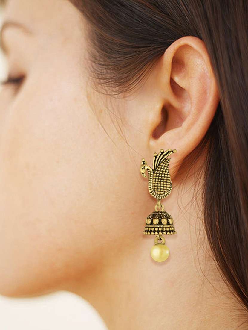 gold metal jhumka earring - 18567309 - Standard Image - 3
