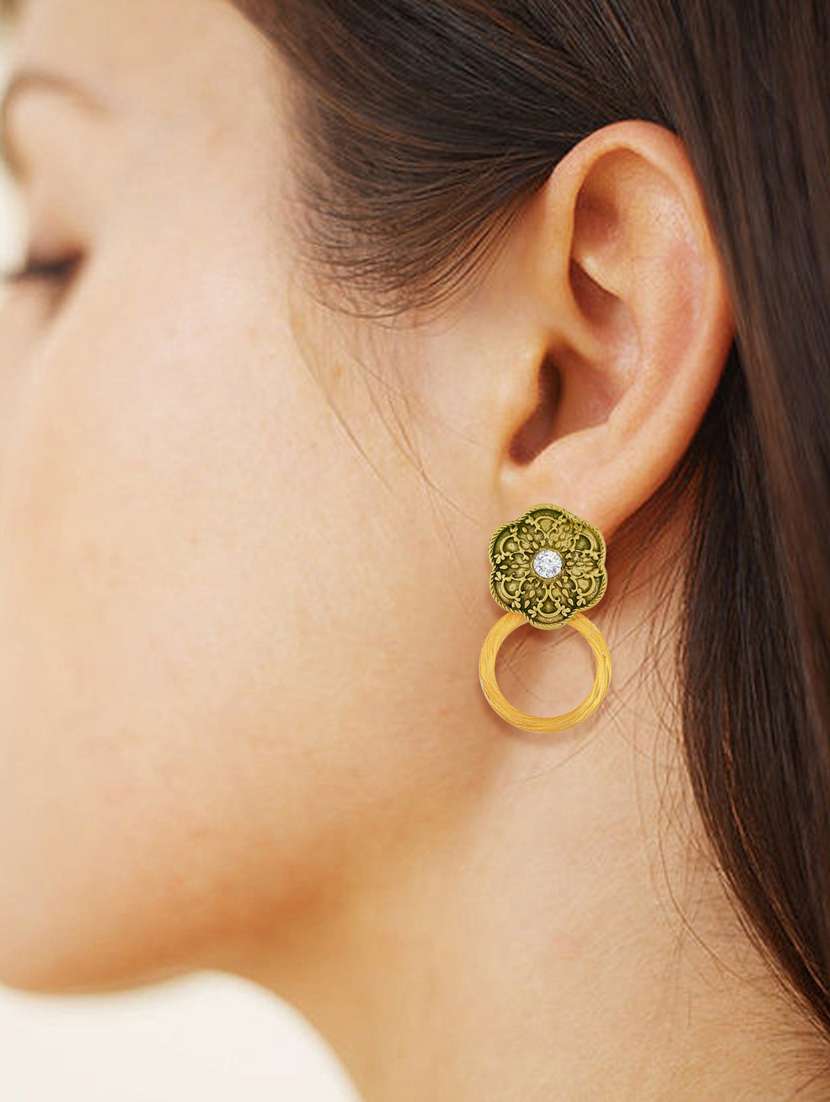 gold metal drop earring - 18567317 - Standard Image - 3