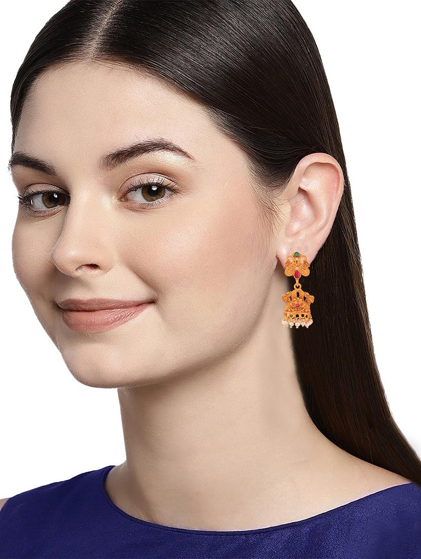 gold metal jhumka earring - 18567378 - Standard Image - 3