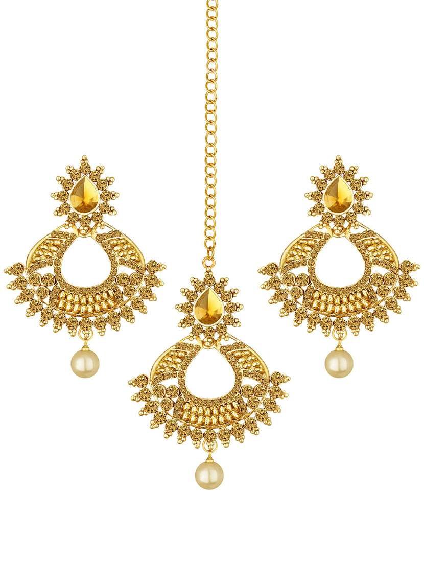 gold plated maangtikka and earring set 