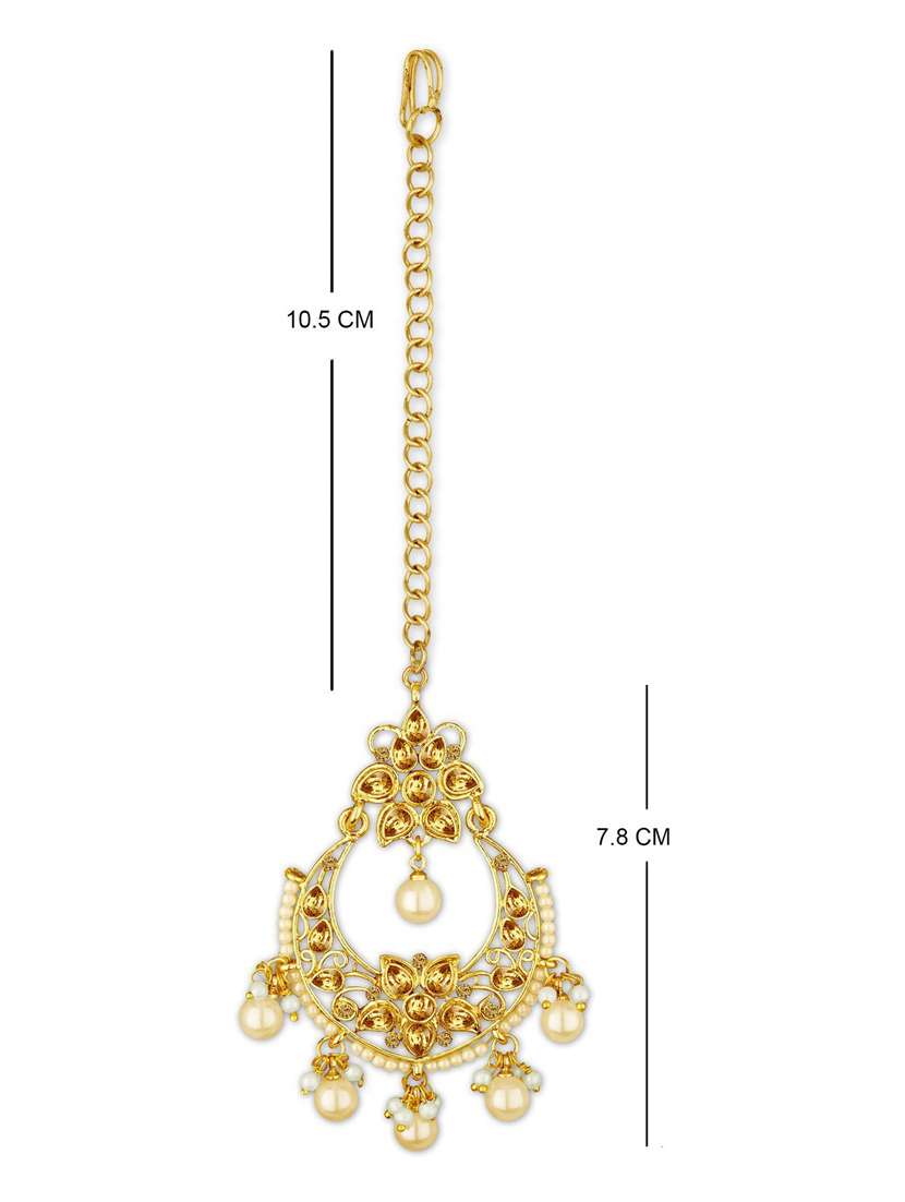 gold plated 1 maangtikka, 2 earring set - 18567632 - Standard Image - 3