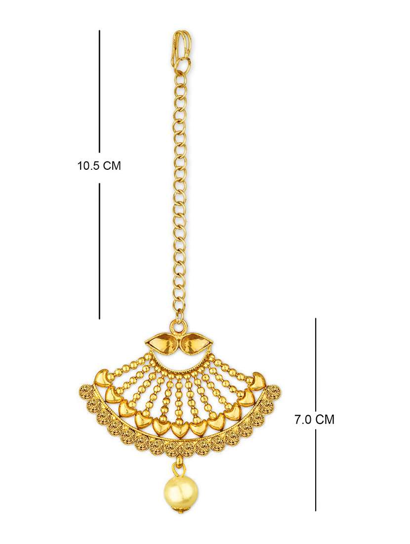 gold plated 1 maangtikka, 2 earring set - 18567634 - Standard Image - 3