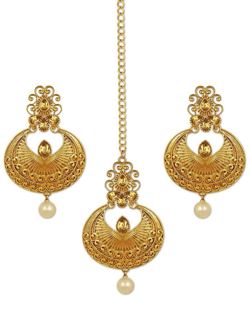 gold plated 1 maangtikka, 2 earring set 