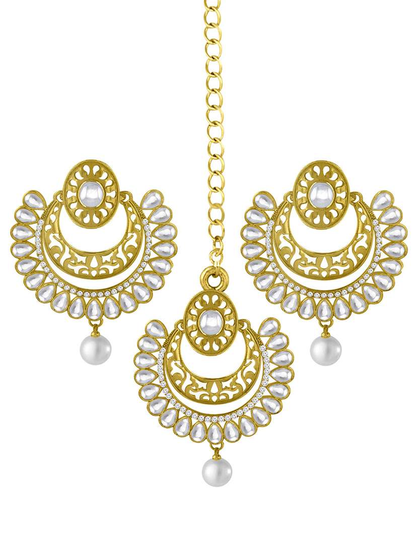 gold plated 1 maangtikka, 2 earring set 