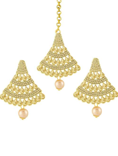 gold plated 1 maangtikka, 2 earring set  - 18567641 -  Standard Image - 0