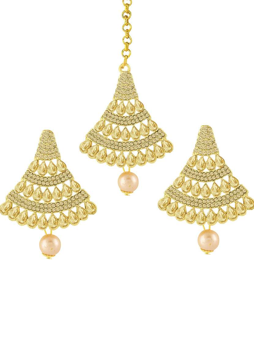 gold plated 1 maangtikka, 2 earring set 