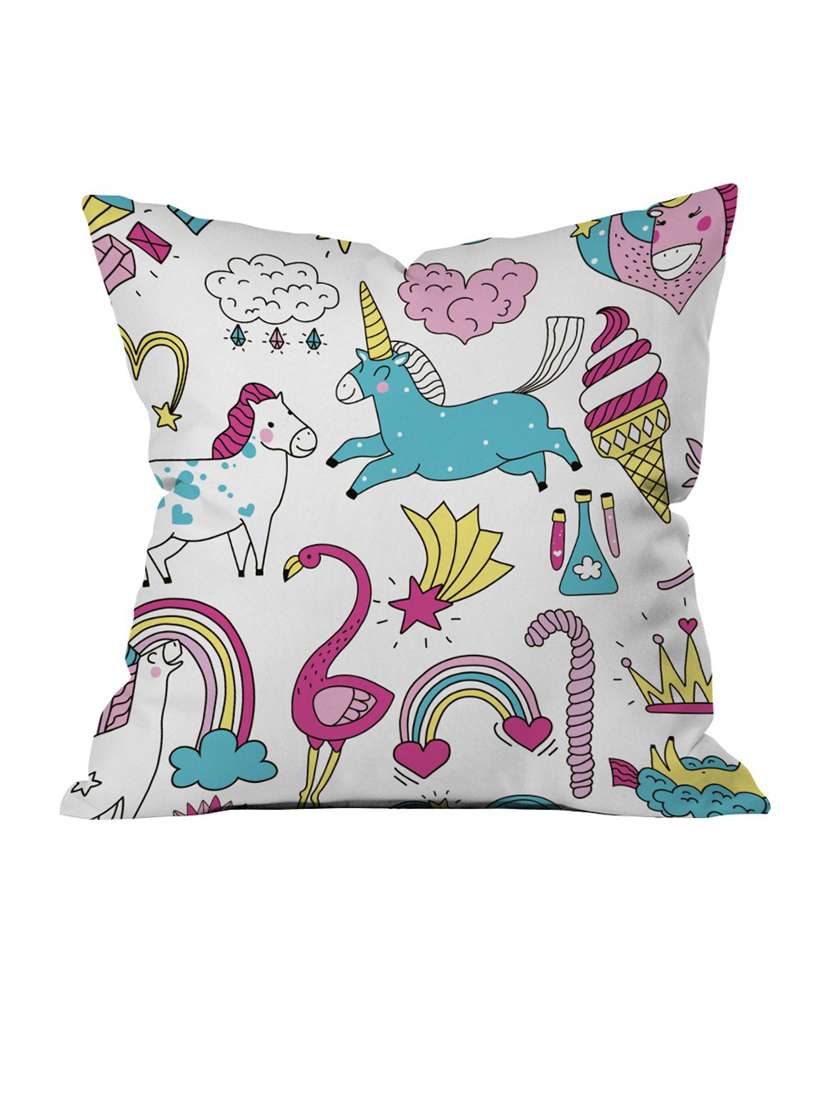 crazy corner white printed cushion ( 12 x 12 inches )