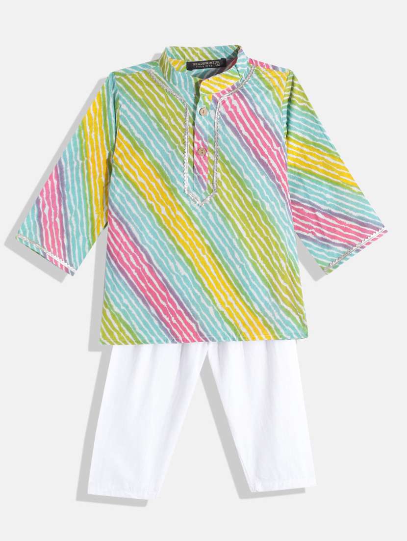 boys green printed kurta pyjama set