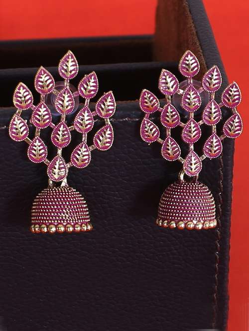 purple gold plated jhumka earring - 18570336 -  Standard Image - 0
