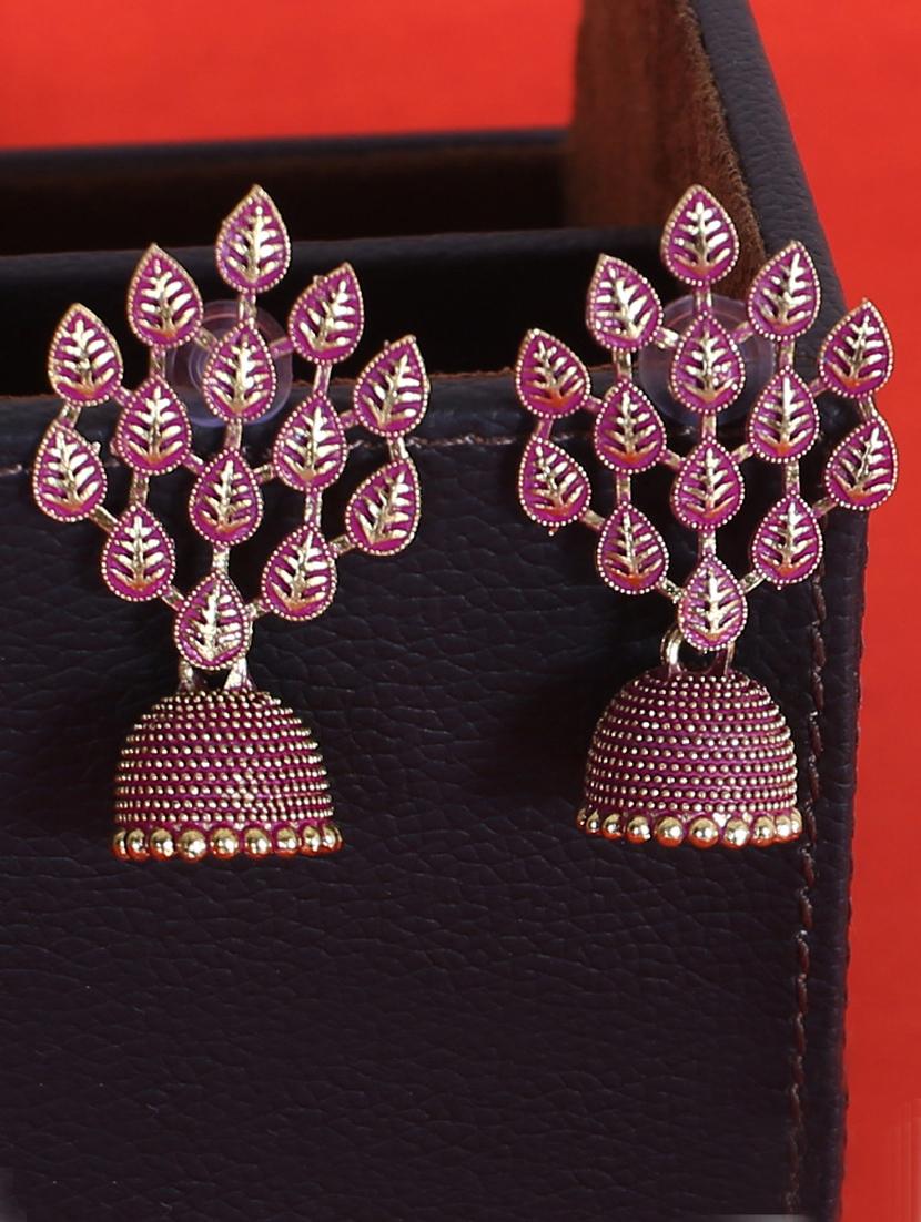 purple gold plated jhumka earring - 18570336 -  Zoom Image - 0