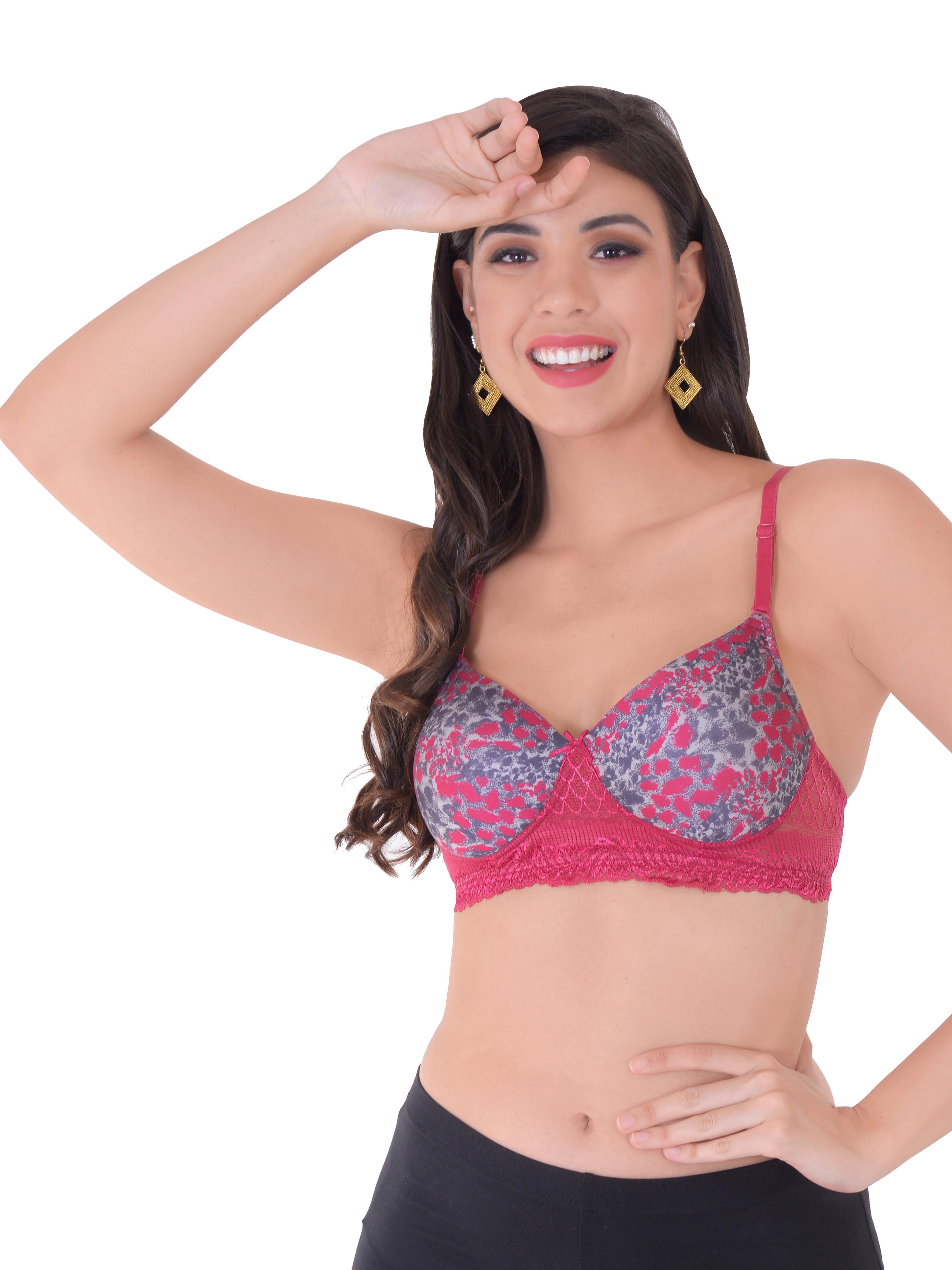 pink printed padded lace bra wireless seamless - 18570581 -  Zoom Image - 0