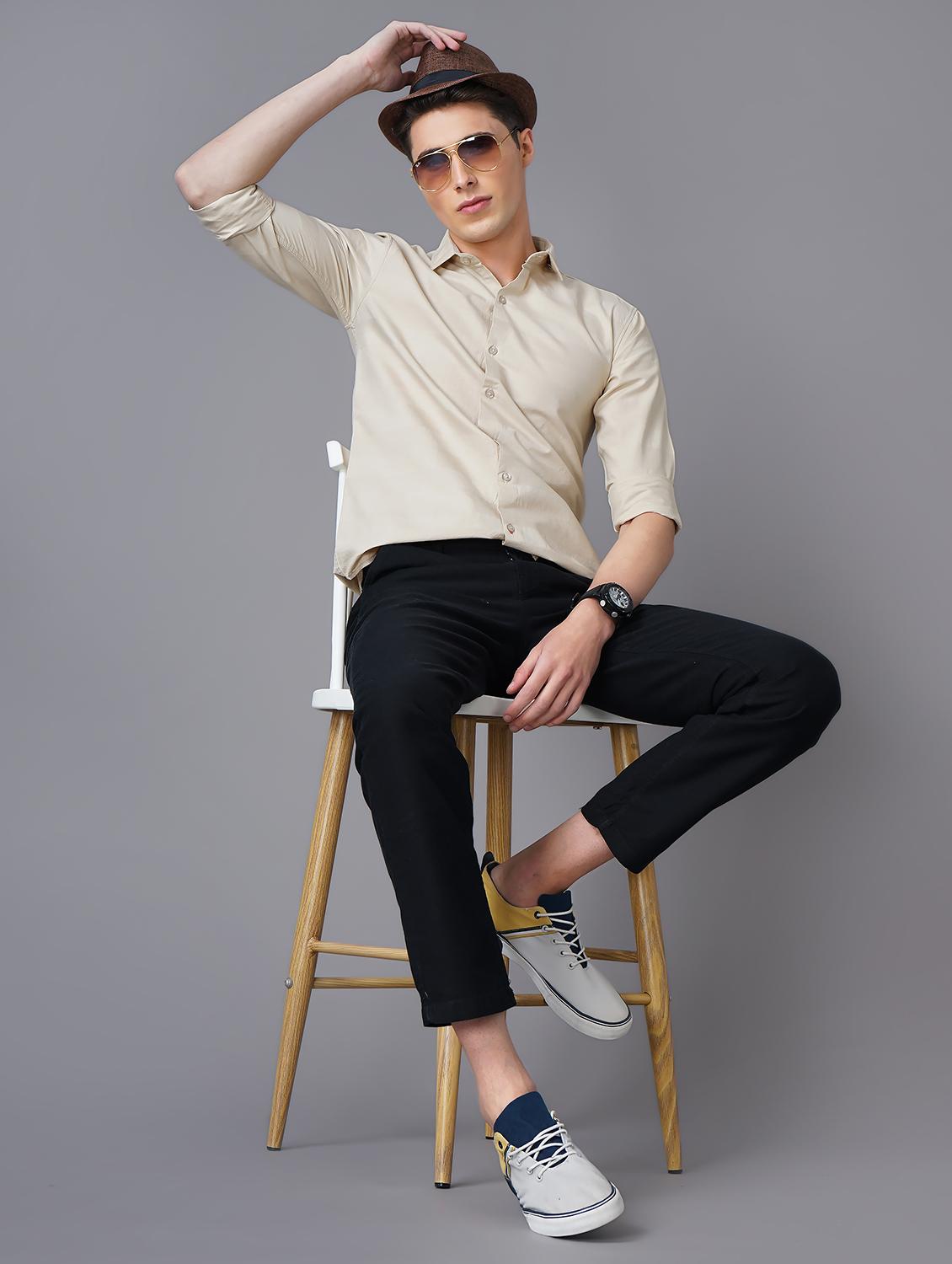 cream self designed casual shirt - 18571038 - Standard Image - 3