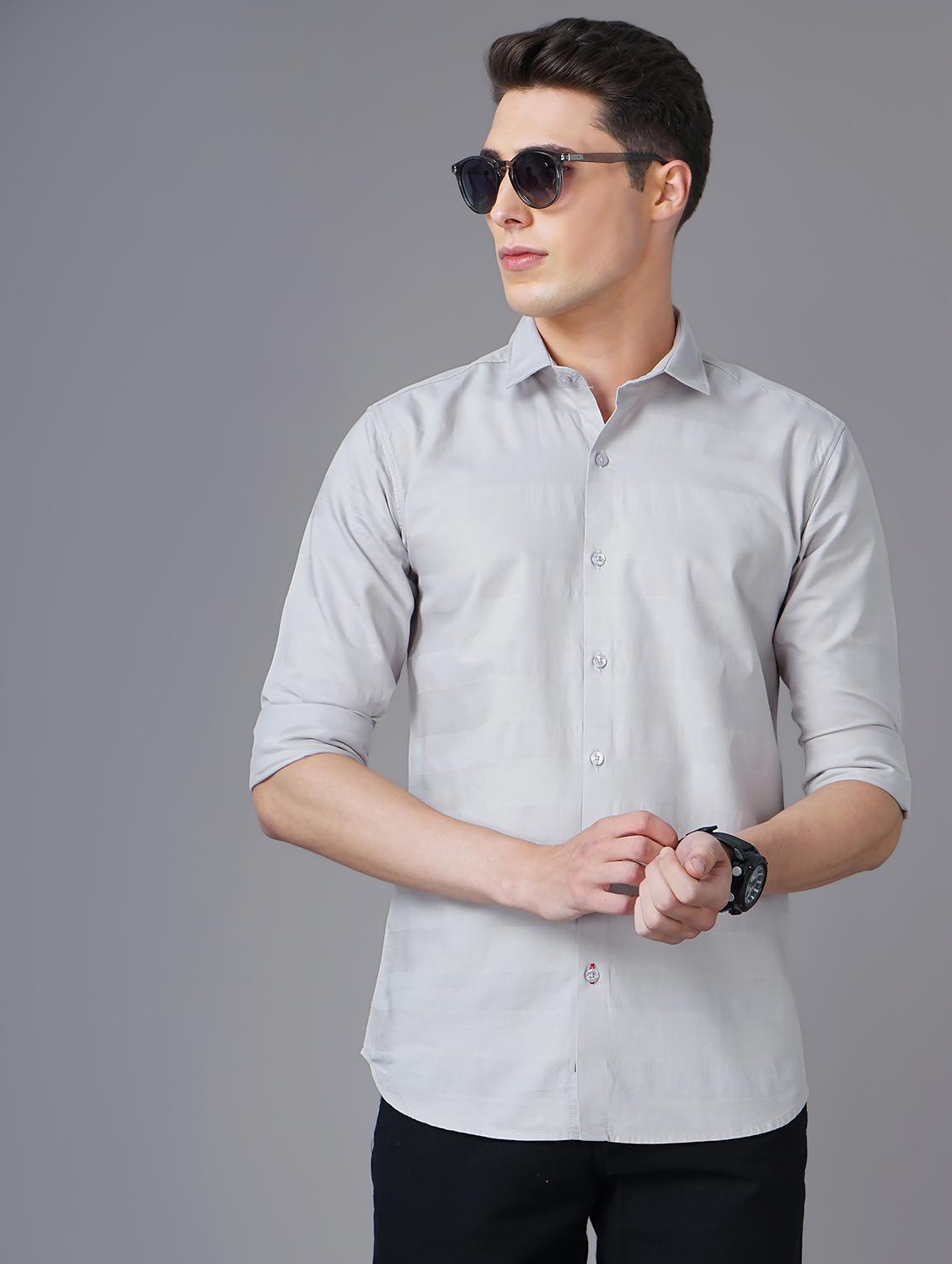 grey self designed casual shirt - 18571039 -  Zoom Image - 0