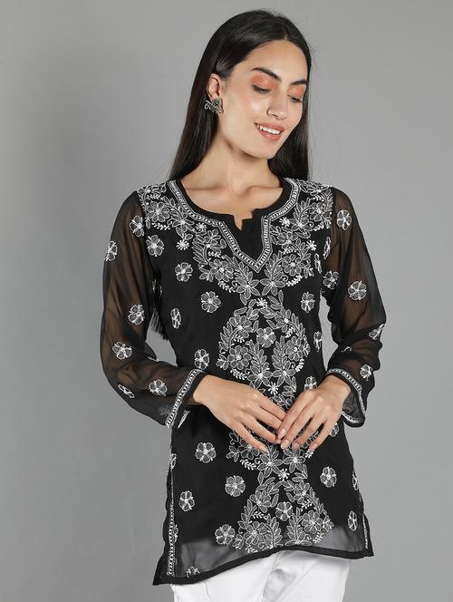 chikankari embroidered short kurti - 18573343 -  Standard Image - 0
