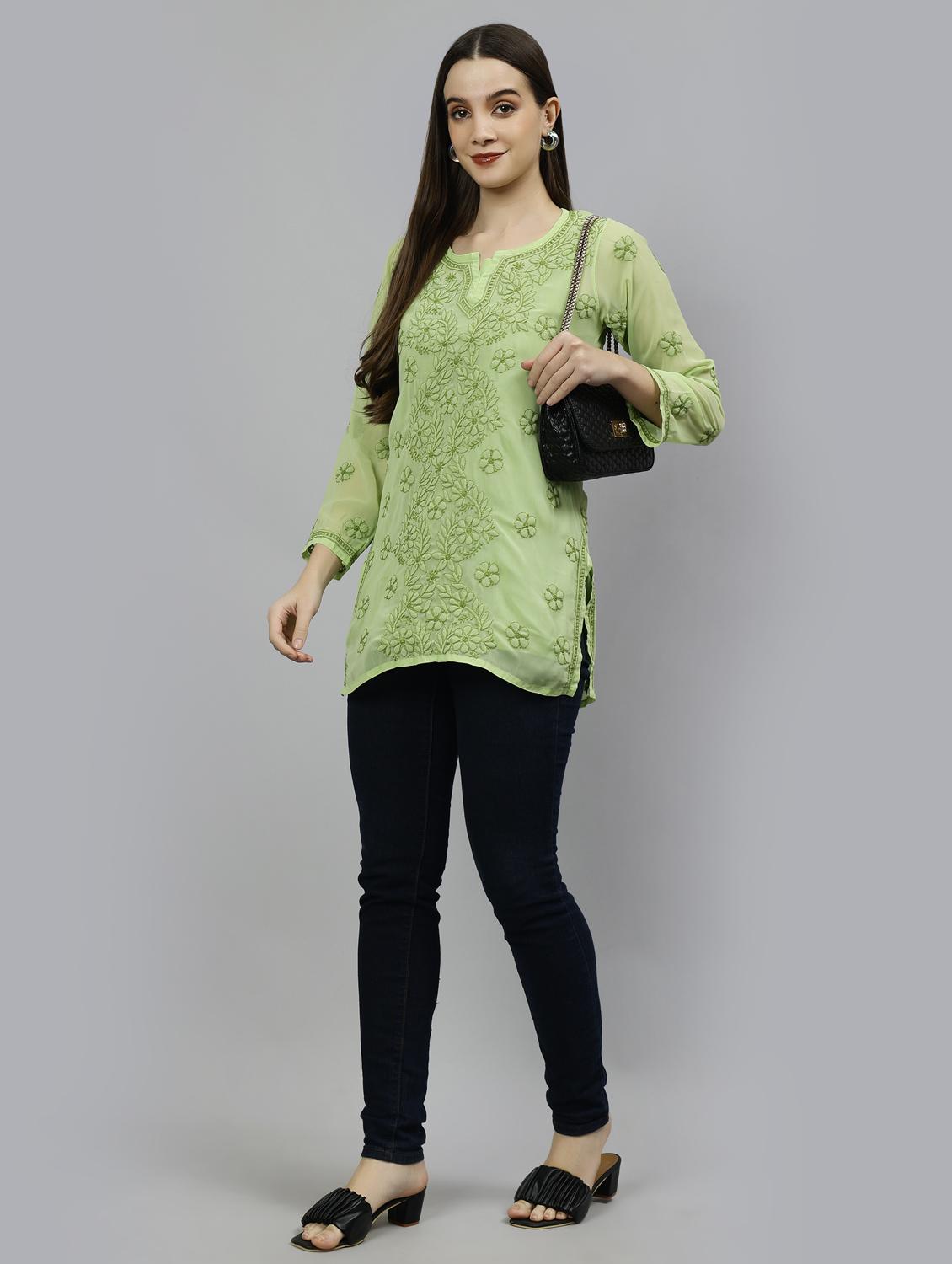 chikankari embroidered short kurti - 18573344 - Standard Image - 5