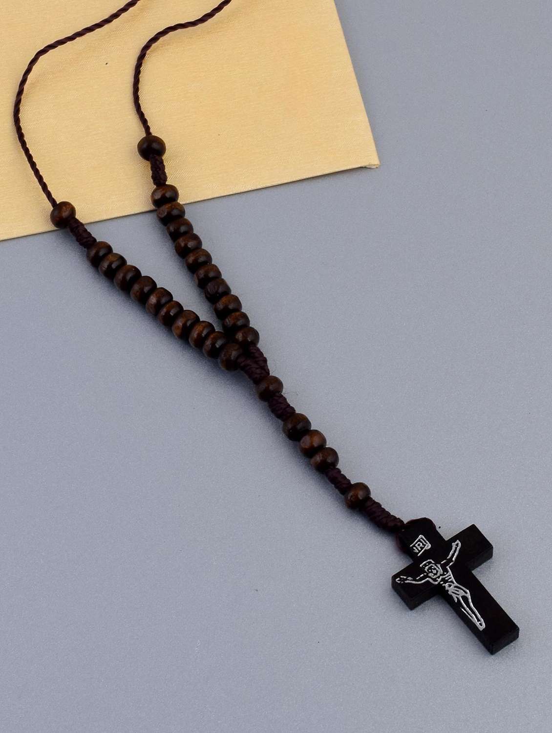 black beaded wood long necklace