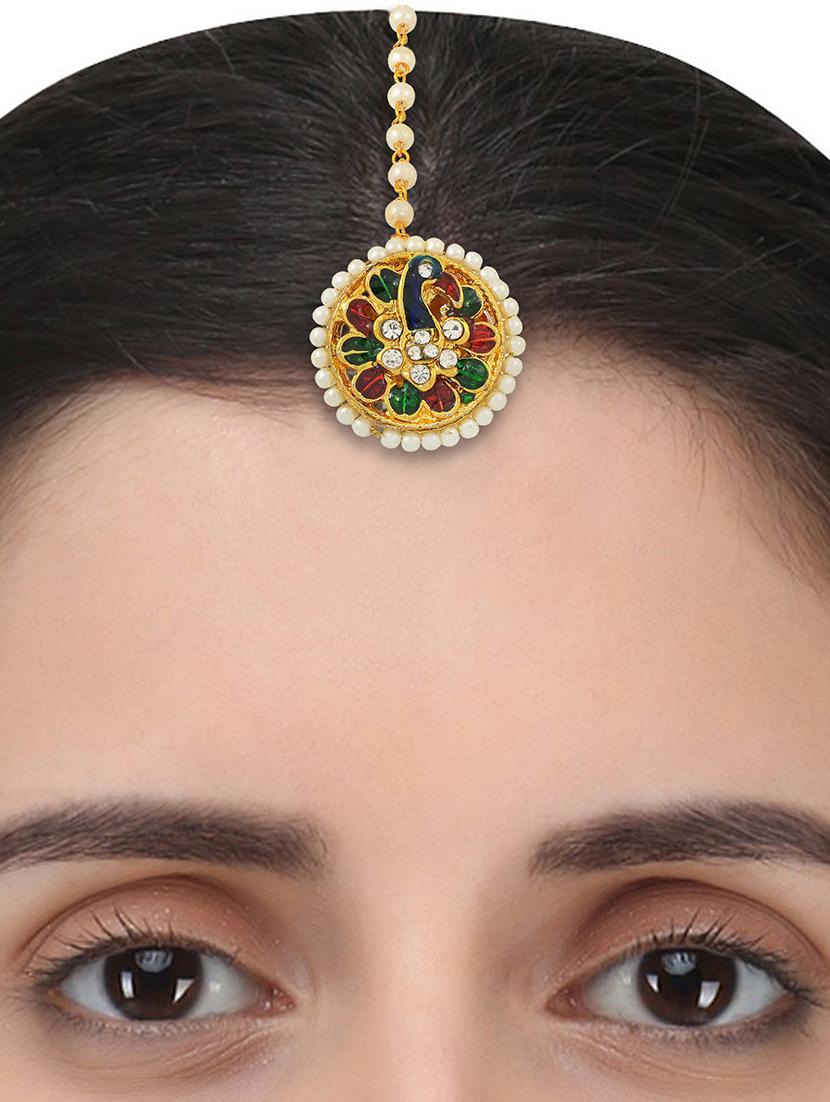 gold brass maang teekas & passa - 18573568 - Standard Image - 3