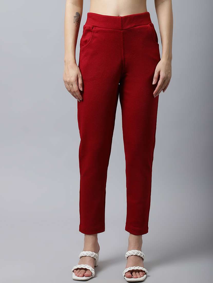 women solid ankle length pants