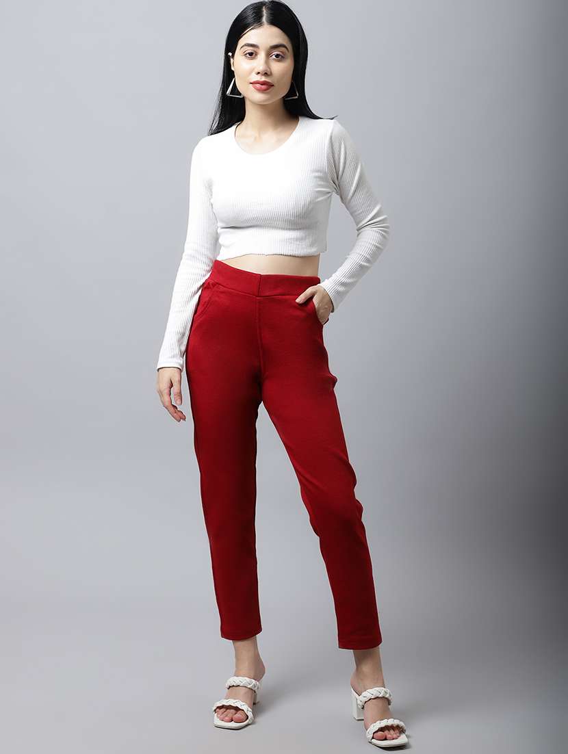 women solid ankle length pants - 18574907 - Standard Image - 3
