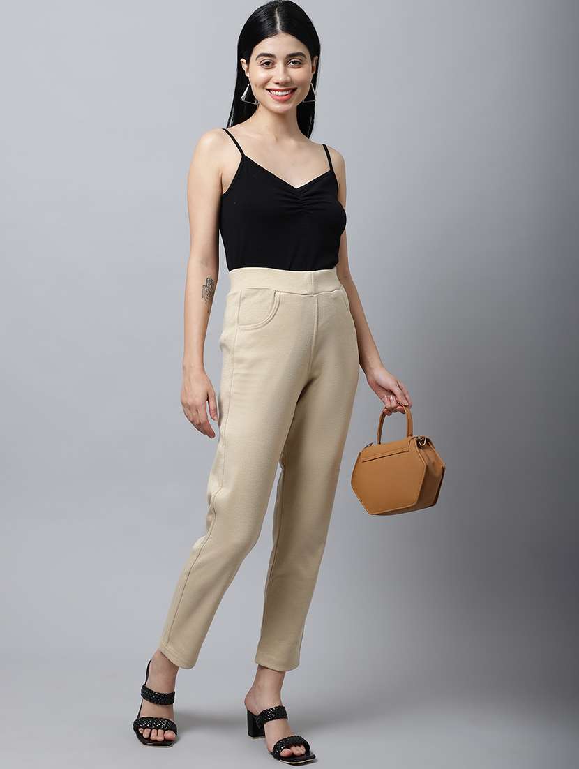 women solid ankle length pants - 18574909 - Standard Image - 3