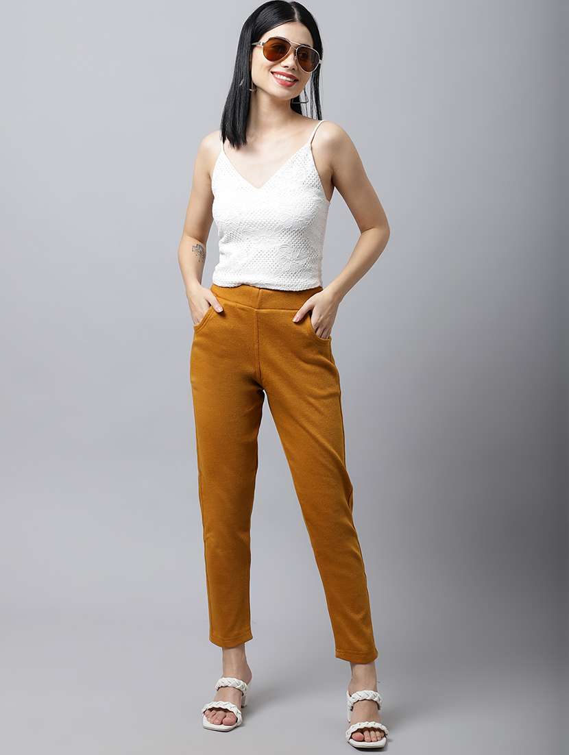 women solid ankle length pants - 18574911 - Standard Image - 3