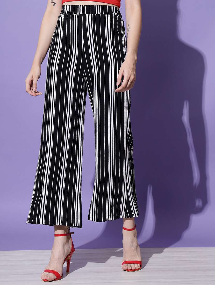 women solid flat front wide leg trouser