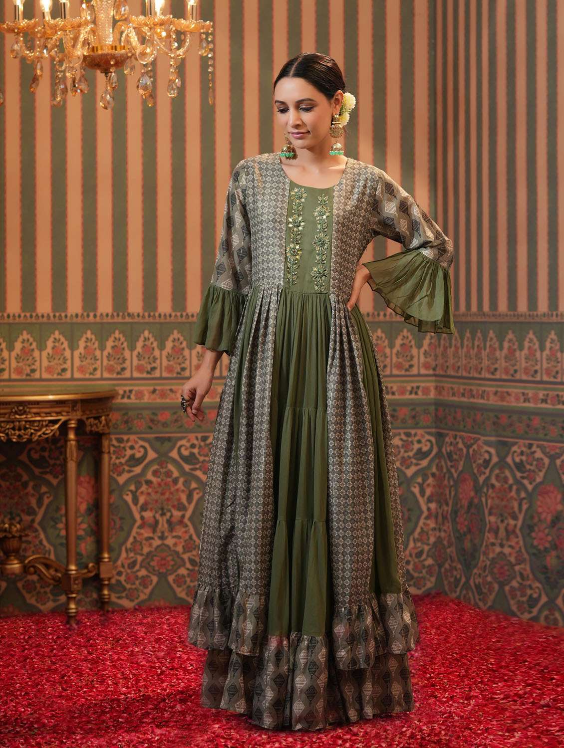 Buy online Olive Layered Ethnic Dress from ethnic wear for Women by Scakhi  for 3499 at 50% off | 2026 Limeroad.com
