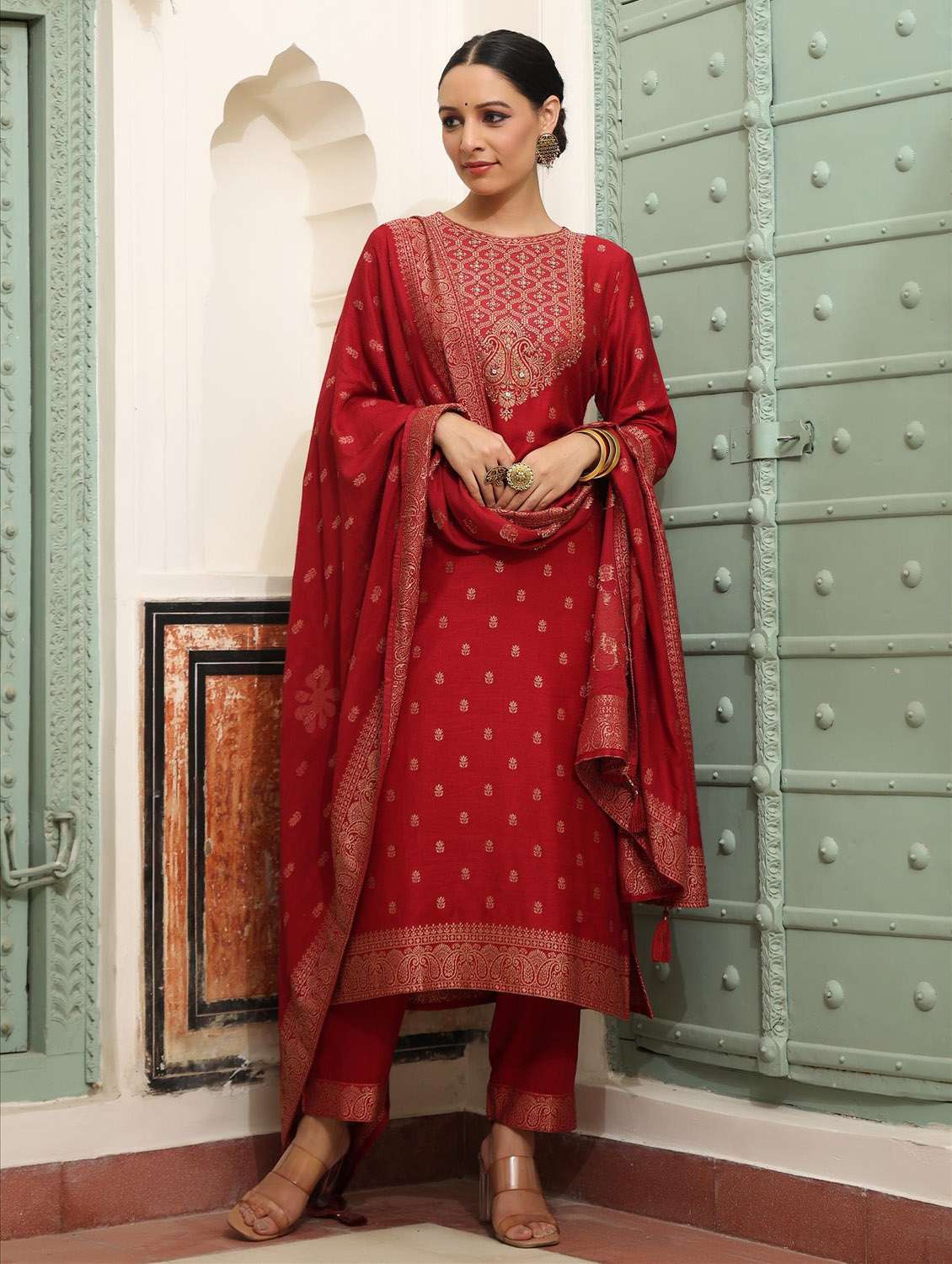 Buy online Printed Wool Suit Set from ethnic wear for Women by Scakhi