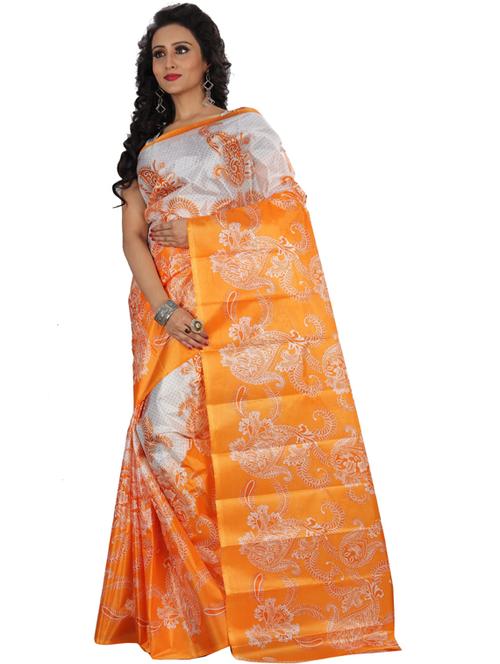 women's paisley orange colored saree with blouse - 18577387 - Standard Image - 0