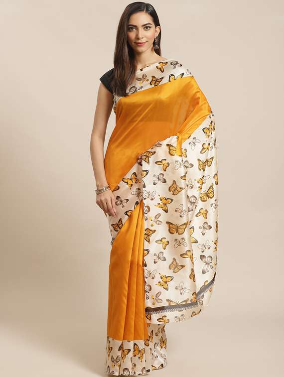 women's bordered mustard colored saree with blouse - 18577430 - Zoom Image - 0