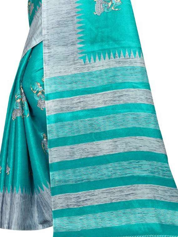 women's madhubani sea green colored saree with blouse - 18577508 -  Standard Image - 3