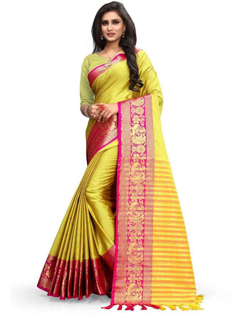 women's self design lime colored saree with blouse - 18577602 - Zoom Image - 0