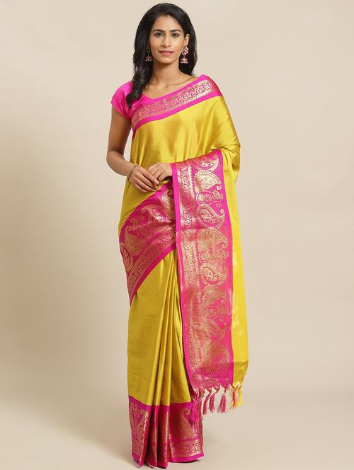 women's bordered yellow colored saree - 18577632 -  Standard Image - 0
