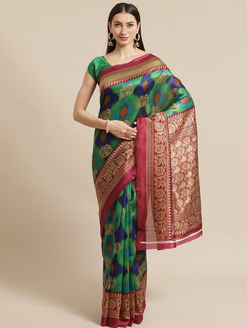 women's self design green colored saree with blouse - 18577658 - Zoom Image - 0
