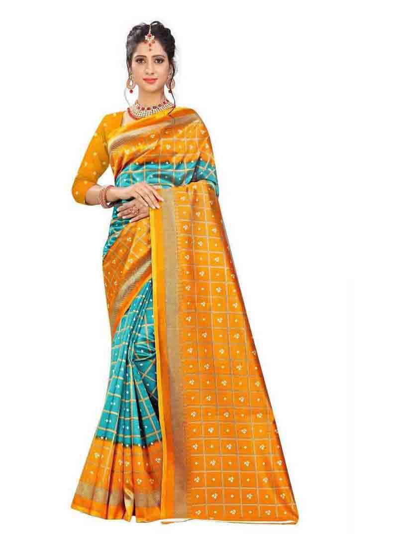 women's bandhani mustard colored saree with blouse - 18577673 - Zoom Image - 0
