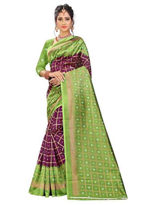 women's checks magenta colored saree with blouse - 18577682 - Standard Image - 0