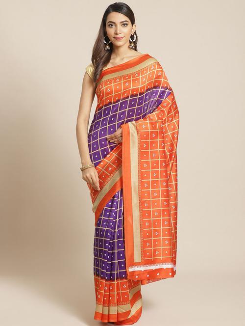 printed checkered saree with blouse - 18577687 -  Standard Image - 0