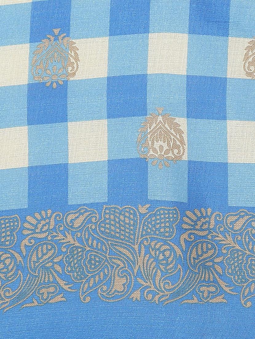 women's checks blue colored saree with blouse - 18577688 - Standard Image - 5