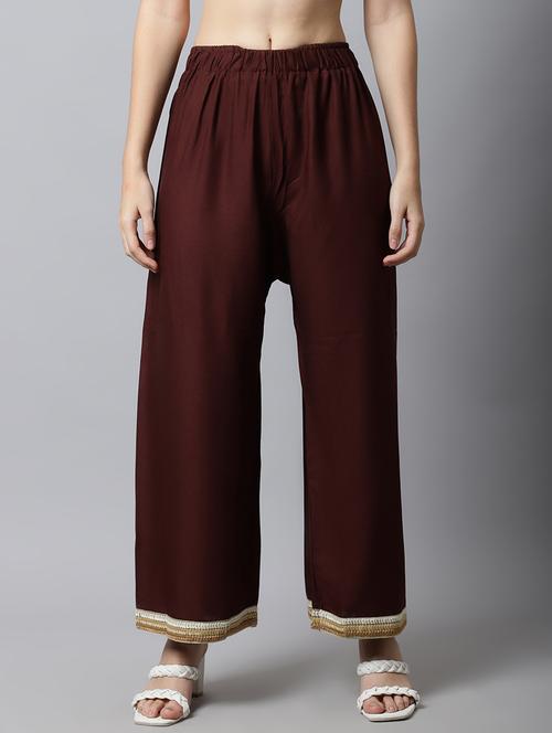 brown embellished hem cullottes palazzo - 18578407 - Standard Image - 0