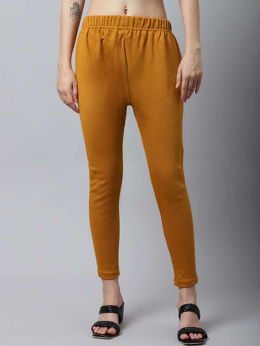 yellow solid woolen legging