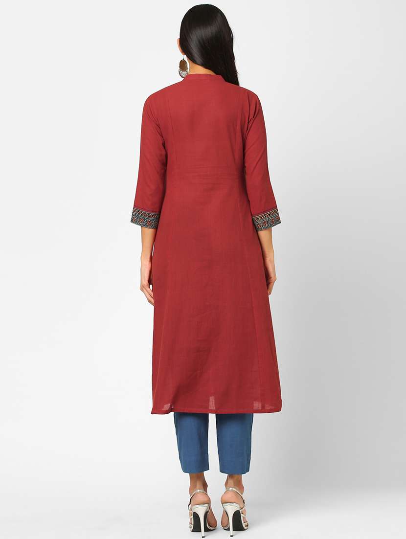maroon printed a-line kurta - 18582724 - Standard Image - 3
