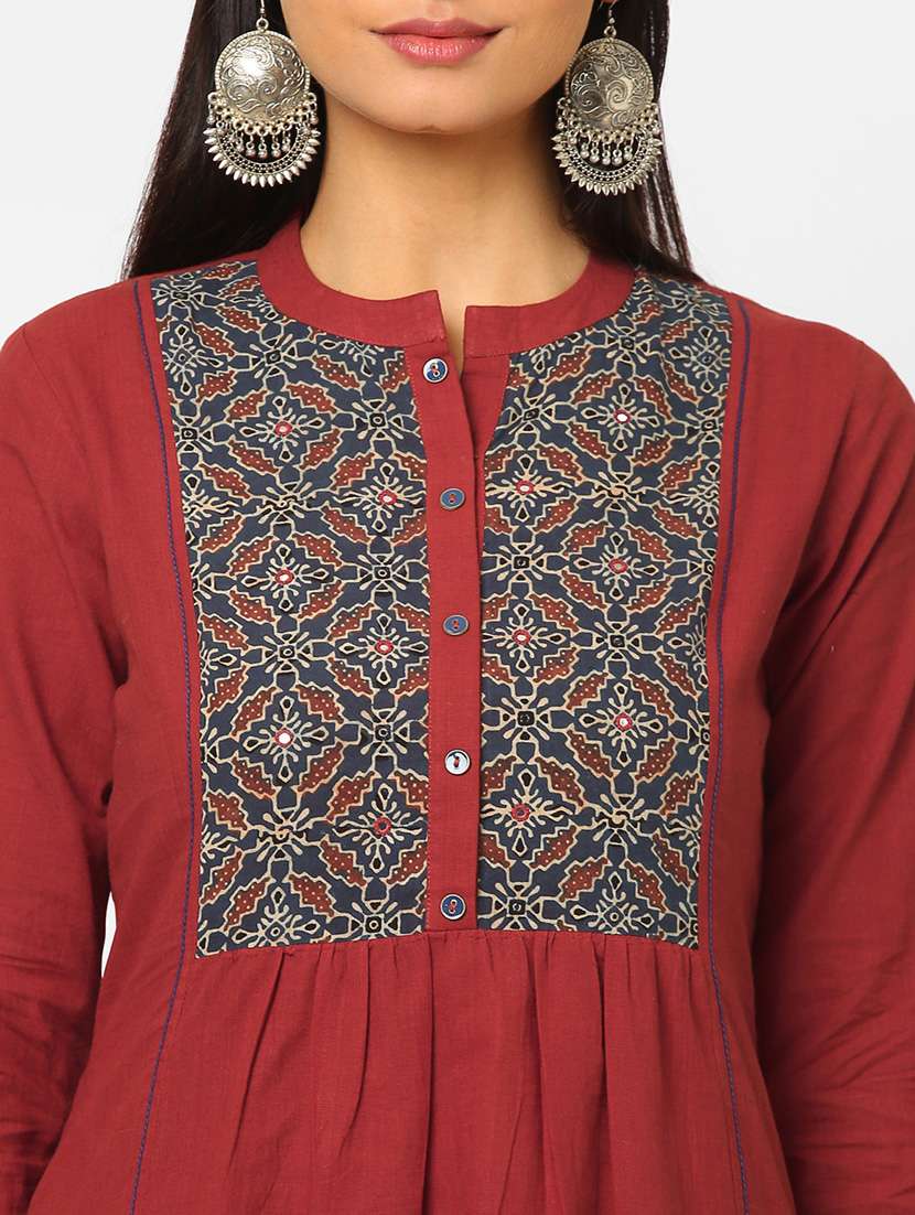 maroon printed a-line kurta - 18582724 - Standard Image - 5