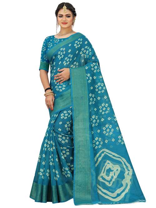 women's bandhani turquoise colored saree with blouse - 18583433 -  Standard Image - 0