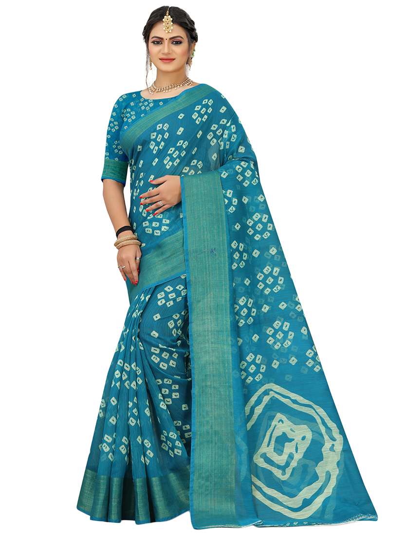 women's bandhani turquoise colored saree with blouse - 18583433 -  Zoom Image - 0